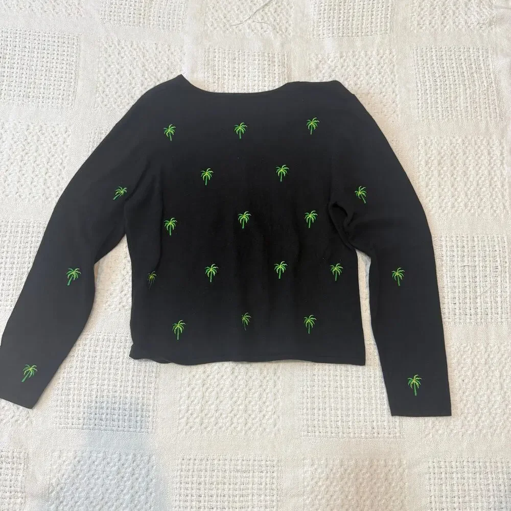 Etoile large embroidered palm tree cardigan sweater top SP 2758